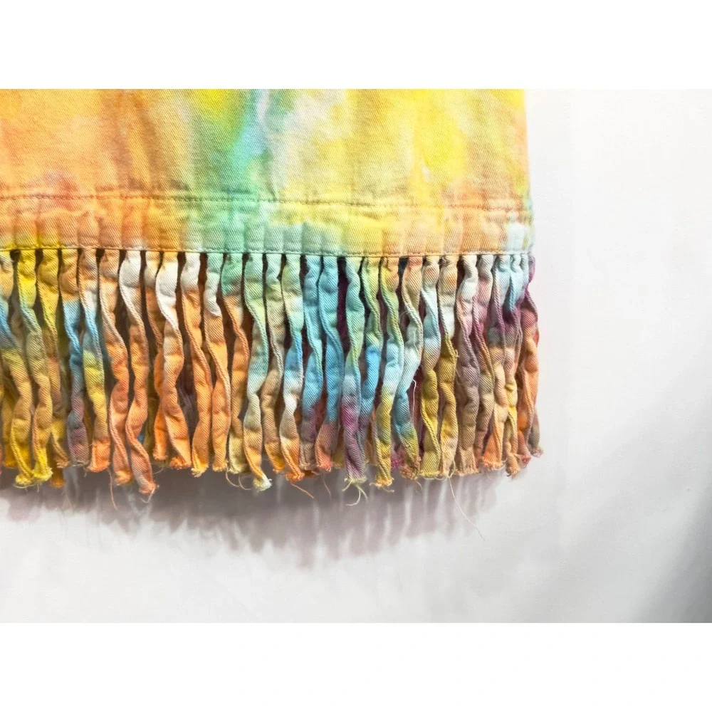 Las Olas Large Dress Handmade Tie‎ Dye Fringe Hem Short Sleeve Shift Knee249